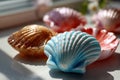 Colorful Ceramic Seashells in Sunlight Royalty Free Stock Photo