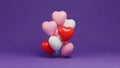 Heart-shaped balloons on purple background Royalty Free Stock Photo