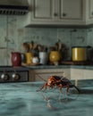 A close-up view of a cockroach in a kitchen setting. This image highlights the presence of pests in homes. Not ideal for Royalty Free Stock Photo