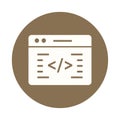 Vector art of a coding window icon on a brown circle, representing software development, programming, or web design Royalty Free Stock Photo