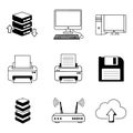 Computer and network icons for data storage and communication Royalty Free Stock Photo