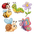 Cartoon bugs and flower isolated on white background Royalty Free Stock Photo