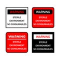 Set of Warning Signs: Sterile Environment, No Consumables Royalty Free Stock Photo
