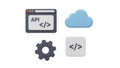 Api, cloud, gear, and code icons isolated on white background Royalty Free Stock Photo