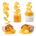 Potato chips in paper bags isolated on white background Royalty Free Stock Photo