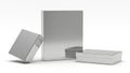 Silver metal boxes and cylinder, isolated on white background Royalty Free Stock Photo
