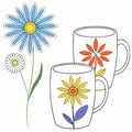 Colorful flower mugs and daisies Royalty Free Stock Photo