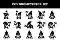 Cute and fierce evil gnome characters holding axes in various poses vector illustration set for fantasy designs Royalty Free Stock Photo