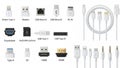 Various computer connectors and cables isolated on white background Royalty Free Stock Photo