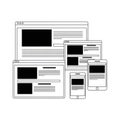 Multiple devices displaying webpages isolated on white background Royalty Free Stock Photo