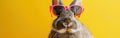 Cool Easter Bunny with Pink Shades for Fun Holiday Greetings - Isolated on Yellow Background Royalty Free Stock Photo