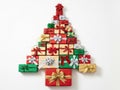 Christmas tree made of gift boxes isolated on white background Royalty Free Stock Photo