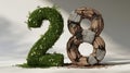 28th, Creative number twenty eight concept with green foliage and weathered wood Royalty Free Stock Photo