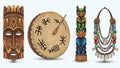 A collection of vibrant tribal artifacts on a plain white background Royalty Free Stock Photo