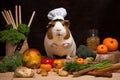 Guinea Pig Chef with Vegetables and Cooking Utensils