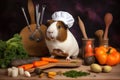 Guinea Pig Chef with Vegetables and Cooking Utensils