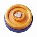 3D Orange and Blue Circular Button with Heart Icon for Love and Communication Graphics Design