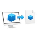 3D File Transfer Concept Illustration - Computer Monitor and Digital Document Icon Royalty Free Stock Photo