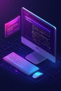 Futuristic 3D isometric design showcasing web development and digital coding Royalty Free Stock Photo