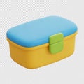 3d illustration of a yellow lunch box with blue lid and green clasp isolated on transparent background Royalty Free Stock Photo