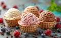 Close-up of Pink Ice Cream with Raspberries and Chocolate Chips Royalty Free Stock Photo