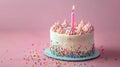 Celebratory Birthday Cake with a Single Candle Representing a Special Moment - AI Generated Royalty Free Stock Photo