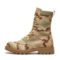 Desert camouflage combat boot isolated on white background Royalty Free Stock Photo