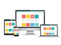 Multiple devices displaying web design layouts, isolated on white background Royalty Free Stock Photo