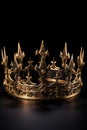 fancy decorated gold crown. medieval king or queen head peace. dark background.