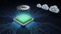 Central processing unit with cloud icons, isolated on white background Royalty Free Stock Photo