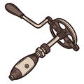 Vintage Hand Crank Drill Tool Illustration Retro Wooden Manual Drill Machine Equipment Royalty Free Stock Photo
