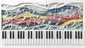 Piano keys with musical notes and staffs in abstract background Royalty Free Stock Photo