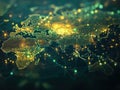 The image features a digital illustration of a world map with a silhouette effect An intricate, global network in shades Royalty Free Stock Photo