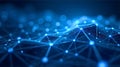 Stylized data visualization of interconnected glowing spheres and lines forming a neural-like mesh on dark blue backdrop Royalty Free Stock Photo