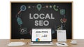 Local seo analytics displayed on digital screen with chalkboard background Royalty Free Stock Photo