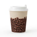 Disposable coffee cup with coffee beans design Royalty Free Stock Photo