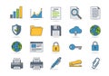 A collection of icons representing various office and technology-related concepts Royalty Free Stock Photo