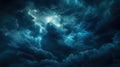 A dramatic sky filled with dark clouds and flashes of lightning at night, creating a mystical and powerful atmosphere Royalty Free Stock Photo