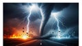 Dramatic storm with lightning and tornado isolated on white background Royalty Free Stock Photo