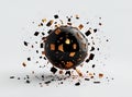 Exploding Black and Gold Ball with Fragments Ai Generated Royalty Free Stock Photo