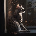 Elegant Egyptian Mau Cat on High Perch