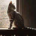 Elegant Egyptian Mau Cat on High Perch