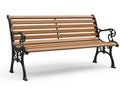 Elegant park bench with wooden slats and cast iron frame Royalty Free Stock Photo