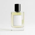 Elegant perfume bottle with a sleek design and blank label on white background Royalty Free Stock Photo