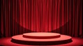 The image features an elegant red curtain with a spotlight casting a warm glow onto a circular platform Royalty Free Stock Photo