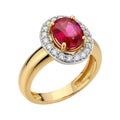 Elegant ruby ring with diamond halo isolated on transparent background Royalty Free Stock Photo