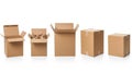 Five cardboard boxes, various sizes isolated on white background Royalty Free Stock Photo