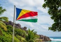 The image features the flag of Seychelles, prominently flying beside Royalty Free Stock Photo