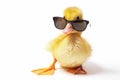 Cute Yellow Duckling with Sunglasses: Fluffy yellow duckling wearing oversized black sunglasses Royalty Free Stock Photo