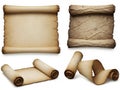 Four ancient scrolls isolated on white background Royalty Free Stock Photo